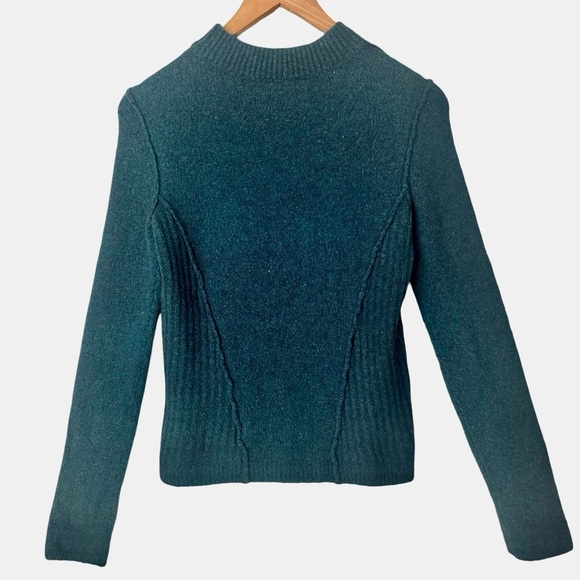 FREE PEOPLE Teal Blue Cable Knit Sweater Mock Neck Wool Blend Soft Size S - Picture 5 of 16